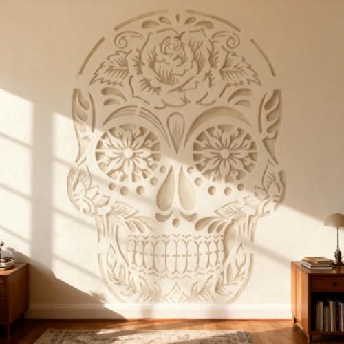 TIAMECH A4 Reusable Mandala Skull Stencil for Painting - style: Mandala Smile Skull