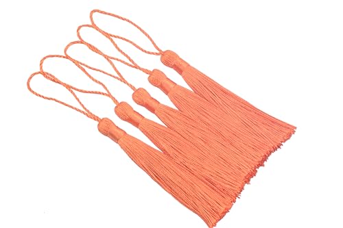 KONMAY 20pcs 3.5'' Small Silky Soft Craft Mini Bookmark Tassels with Loops for Jewelry Making, Gift Wrapping, Zipper Pull, Home Decor(Orange) - color: Orange