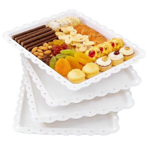 4 Pack Plastic Serving Tray for Party, 14.5 x 9.4 Inch Heavy Duty Platters for Party Buffet Wedding - color: White