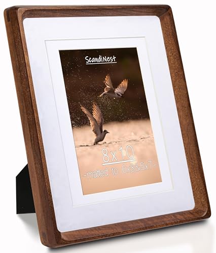 8x10 Picture Frame, USA-Sourced Natural Walnut Wood with Real Glass, Handcrafted Rounded Corners, Matted to 5x7/6x8 Photos, Gallery Wall and Tabletop Display - color: Walnut, size: 8x10
