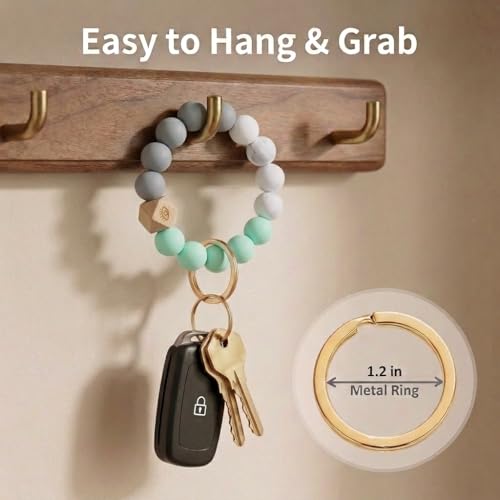 BIHRTC Key Ring Bracelet Car Keychain Holder Wristlet Silicone Women Beaded Bangle Chains - color: Green