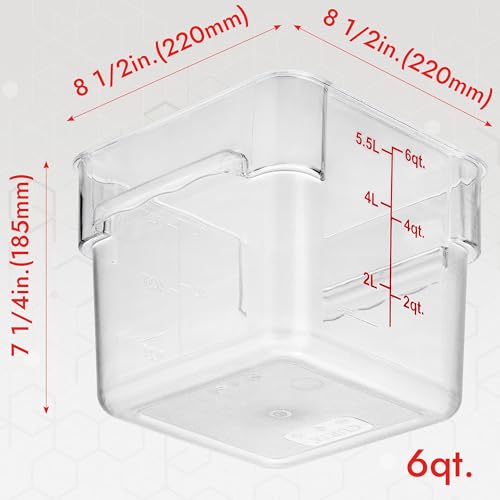 CURTA 8-Pack 6 Qt NSF Clear Polycarbonate Food Storage Containers with Red Lids - Square, Commercial-Grade, Freezer & Dishwasher Safe, Stackable - color: 6.0 Qt 8-Pack(Red Lids)