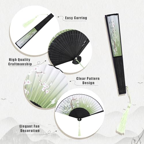 Zonon 4 Pack Hand Held Folding Fans for Women Silk,Fresh - style: Fresh