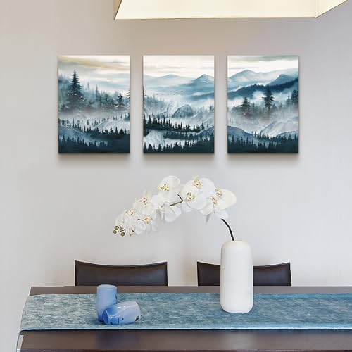MHARTK66 Wall Art for Bedroom,Mountain Landscape Wall Decor,Large Foggy Forest Artwork for Walls, 3 Piece Nature Paintings Prints for Living Room Hallway Office Kitchen Home Decorations, 12x16 Inch - color: Forest Trees Landscape Wall Painting, size: 12x1