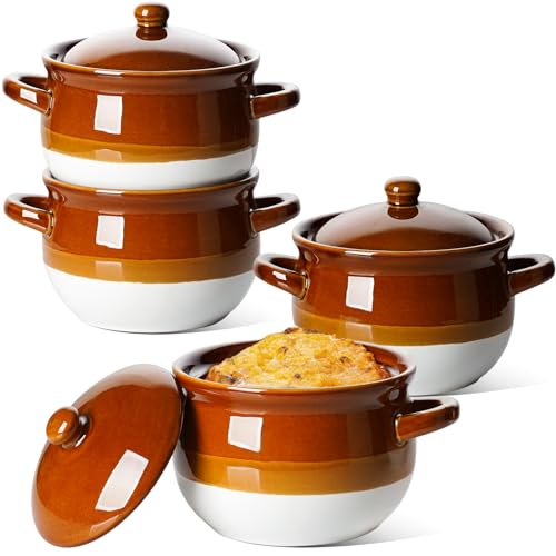 LE TAUCI French Onion Soup Bowls with Lids, Handles, 22 oz, Set of 4 - size: 22 OZ