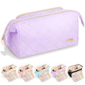 Easter Basket Gifts Soft Quilted Makeup Bag, Wide Opening Cosmetic Pouch Travel Toiletries Accessories Bag Trendy Makeup Purse for Women Teen Girls Holiday Gifts Birthday Gifts (Purple) - color: Purple