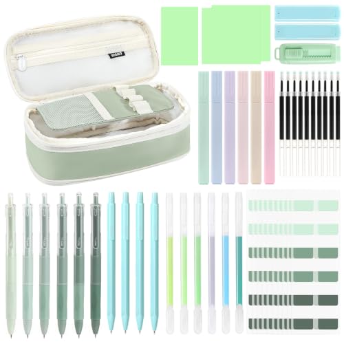 MoKo Pencil Case with Supplies, 49Pcs Aesthetic School Set, Green - color: Green-49P