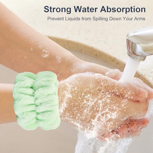 Dorbetar 2 Pcs Wrist Bands for Washing Face, Microfiber Wrist Towels for Washing Face, Spa Wristbands for Washing Face, Face Wash Wristbands, Arm Bands for Washing Face for Woman and Children - color: A-Green, size: 2 Count (Pack of 1)