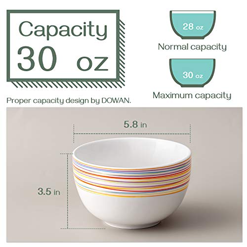 DOWAN 5.8" Deep Soup Bowls & Cereal Bowls - 30 Ounces Large Bowls Set of 4 for Kitchen - Ceramic Bowls for Cereal, Soup, Oatmeal, Salad, Ramen, Noodle, Rice - Dishwasher & Oven Safe (Multi) - color: Rainbow
