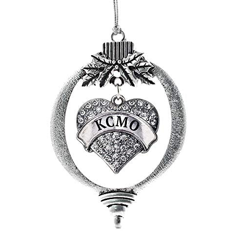 Inspired Silver - KCMO - Silver Christmas Ornament - Pave Heart Charm Christmas Tree Ornament with Cubic Zirconia - Holiday Hanging Decoration - style: KCMO