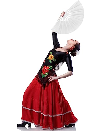 2 Pack Large Folding Hand Fan for Men/Women, Vintage Retro Fabric Fans, Chinese Kung Fu Tai Chi Hand Fan for Festival, Dance, Gift, Performance, Decorations (White) - color: 2 White