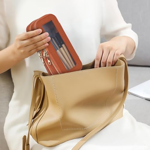 Pinkmik Double Layer Makeup Bag, Brown, Double SLIM - color: B3/Brown, size: 2-Layer SLIM