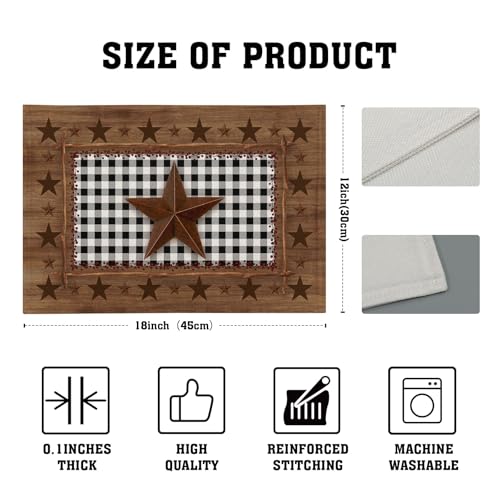 Western Texas Star Placemats for Dining Table Set of 4，Buffalo Plaid Country Wooden Plank Table Mats 18 x12 Inch Non-Slip Dining Table Place Mats for Party Kitchen Indoor Decor - color: Brown Western Texas Star