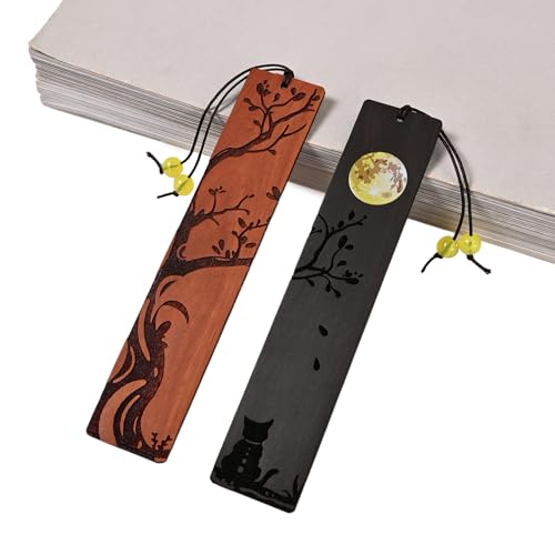 ZQZYMXQ 2Pcs Moon Cat Bookmark, 3D Fancy Bookmarks, Unique Black Cat Gifts - style: Moon Cat