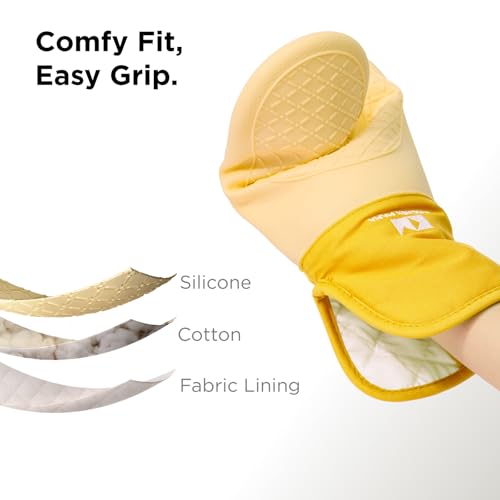 Kitchen Mama UltraShield Silicone Oven Mitts, Yellow - color: Yellow
