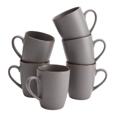 famiware Venus Coffee Mugs for 6, 14 oz Mug Set, Dringking Cup with Handle for Coffee, Tea, Cocoa, Milk, Dark Grey - color: Dark Gray, size: 6pcs