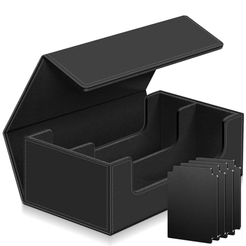 1200+ Card Deck Case, Leather Magnetic Storage Case for Trading Cards - color: 1200+ Black