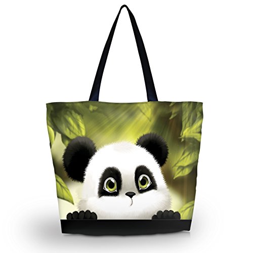 Beach Tote Bags Travel Shopping Bag With Zippered for Women - color: Panda