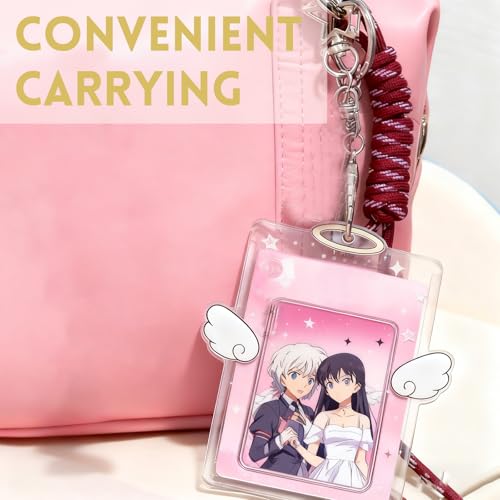 Angel Wings Acrylic Photo Card Holder - Transparent ID Badge Case for Student Cards, 3 Inch PhotoCard, Bus Card (Black and White) - color: Black and White