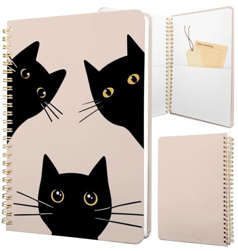 Cute Spiral Notebook Journal A5 6x9 Note Book with Pocket, BlackCat - color: Three Cat