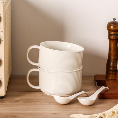 Soup Bowls with Handles, Microwave Safe 38 Oz, White - color: White 2 pcs