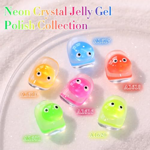 Double Rhythm 6 Pcs 15 ML Gel Polish Set Same Color Same Bottle Soak Off Gel Polish Kit Nail Art Manicure Salon DIY at Home for Women (Jelly Neon Pink Blue Red Green-T6-26) - color: Crystal Neon