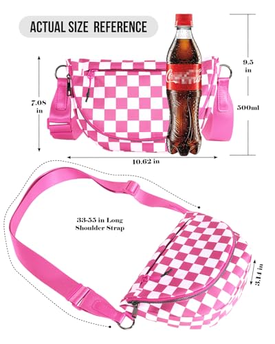 Crescent Bag for Women,Medium Nylon Crescent Bag Single Shoulder Bag - color: Crossbody bag- Rose Checkered