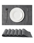 Leetaltree Black and Grey Woven Placemats Set of 6 - Heat Resistant Non-Slip Place mats for Dining Table, Washable Durable PVC Vinyl Woven Table Mats(Black & Grey, 6) - color: C0- Black and Grey, size: Set of 6