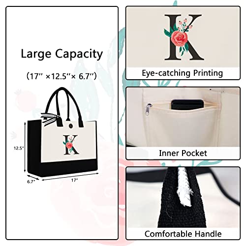 Initial Canvas Tote Bag, Personalized Monogrammed Tote Bag