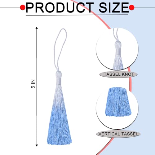 50Pcs 5 Inch Bulk Bookmark Tassel Kit for Graduation, Keychain(White Blue) - color: White&blue