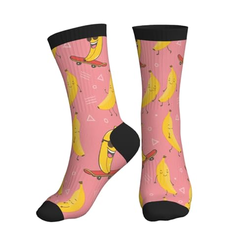 Crew Athletic Socks Funny Crazy Casual Sports Novelty Dress Socks for Women Men Running Hiking - color: Pink Banana