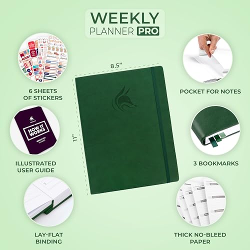 Clever Fox Planner PRO, Undated Weekly Planner, 8.5x11 Forest Green - color: Forest Green (Undated), size: A4 (8.5" x 11") Standard Version