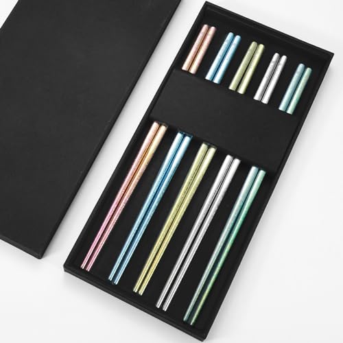 Pure Titanium Chopsticks 5 Pairs Metal Chopsticks Reusable - size: 5 Pairs of Colorful Tiatium Chopsticks