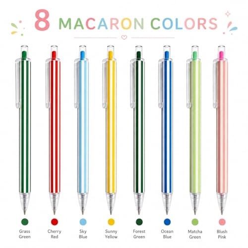 8 Pack Retractable Gel Pens 1.0 mm Striped Aesthetic School Supplies Smooth Writing Colored Ink Click Pen For Note Taking Cute Office Stationery Gift Set