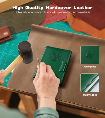 Biuwory A6 Leather Pocket Notebook, 140 Lined Pages Hardcover Small Journal - color: Green, size: Lined-140 Pages (3.7"×5.7")