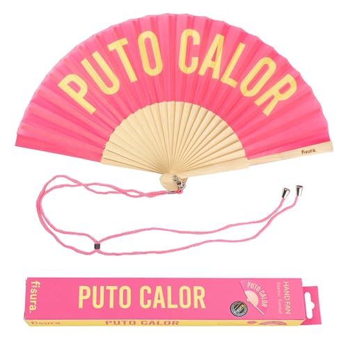 Fisura – Original Folding Fan with Message “P*to calor”. Pink Wooden Handheld Fan for Women. Lightweight Accessory for Raves, Weddings, Birthdays, Festivals, Parties and Fun Gift Ideas. - color: Calor, Pink