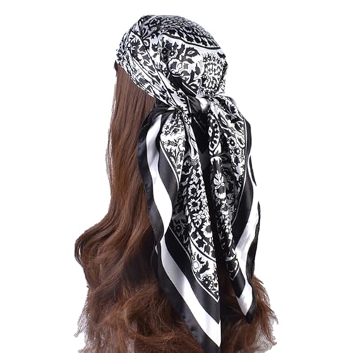 35 Inches Silk Head Scarf-Satin Hair Scarves Silk Bandana Scarf Headscarf for Women's Fashion Scarves - color: Black-large Cashews