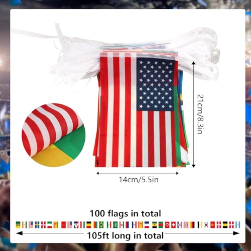MARFOREVER 105 Ft World Flags Bunting Banner 100 Countries String Flags