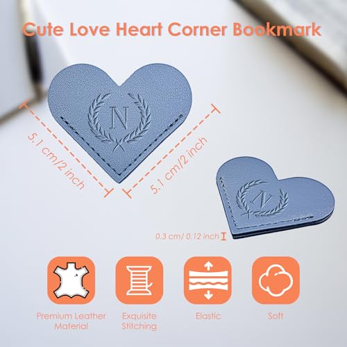 Initials Leather Heart Bookmarks 6 Pieces Cute Bookmark Couple Gift - size: Letter N, style: Alphabet Love (6 Pcs)