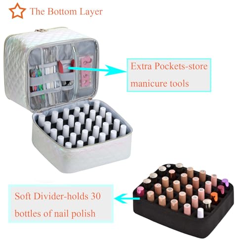 CTWWFS Nail Polish Organizer and Nail Lamp Case, Nail Kit Organizer Holds 30 Bottles (15ml - 0.5 fl.oz) and a Nail Lamp, Nail Polish Carrying Case with Manicure Tools Storage Sections (White) - color: White
