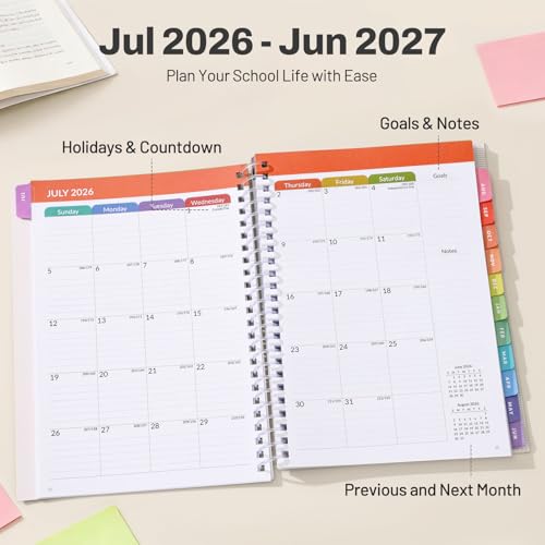 Student Planner 2026-2027, SUNEE Academic Weekly & Monthly Plan Book, Jul. 2026 - Jun. 2027, 6.5"×8.3" Middle & High School Planner, Lesson Plan Book with Week's Goals, Bookmark, Tabs, Mint Green - color: Mint Green, size: A5 6.5"×8.3"