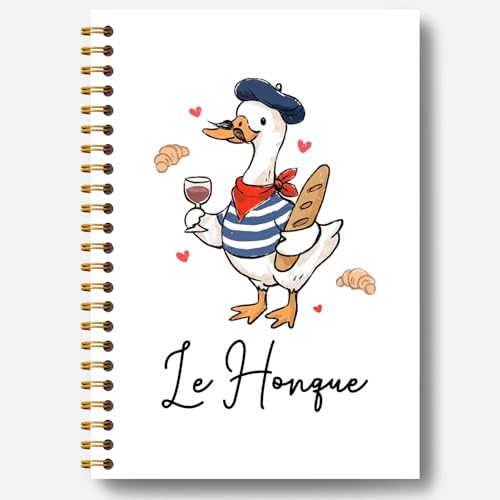 Guymn French Goose Notebook Journal, Geese Lover Gifts, French Baguette Lovers Gifts, Le Honque Funny Beret Goose Hardcover Spiral Notebook 5.5x8.3 Inch - color: Section 4