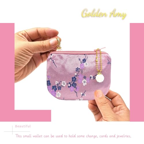 Handmade Women Coin Purse Brocade Rosary Bag Silk Jewelry Pouch Zipper Wallet - Aster - color: Aster