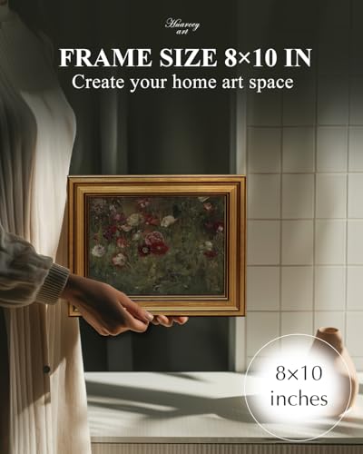 HUARCEY Gold Framed Canvas Wall Art Poppies Floral Prints, 8x10 Inch - color: A Bed of Poppies, size: 10"L x 8"W
