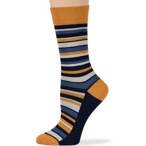 7BIGSTARS Women Cotton Crew Socks, Patterned 4 Pack, M 5-9 - L 8-12 - color: 02b - Dark Navy, Navy, Tan (A54), size: 5-9