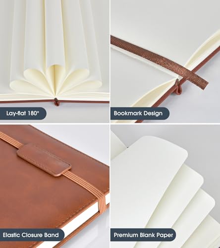 Biuwory A5 Hardcover Blank Journal Notebook, Leather Sketchbook for Drawing - color: Brown, size: Plain-140 Pages (5.7"×8.3")