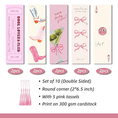 10pcs Cute Bookmarks Set, Aesthetic Bookish Gifts for Women (Pink) - color: Pink