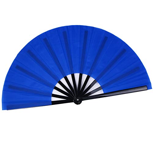 Folding Fan Chinese Hand Fan Performance Fan Nylon-Cloth Fan 13 inch (Blue) - color: Blue