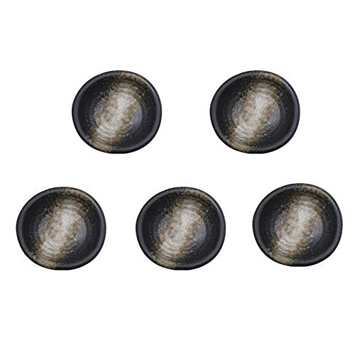 Colias Wing 3.5 Inch Retro Style Black&Beige Stylish Design Multipurpose Porcelain Side Dish Bowl Seasoning Dishes Soy Dipping Sauce Dishes-Set of 5 - color: Set-of-5-TypeB