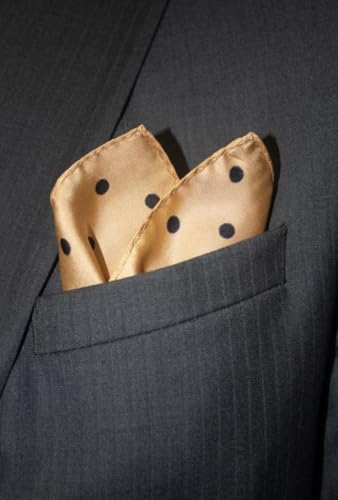 Royal Silk Polka Dot Pocket Square - 17" Handkerchief - 12mm Silk Twill - 100% Silk - color: Gold